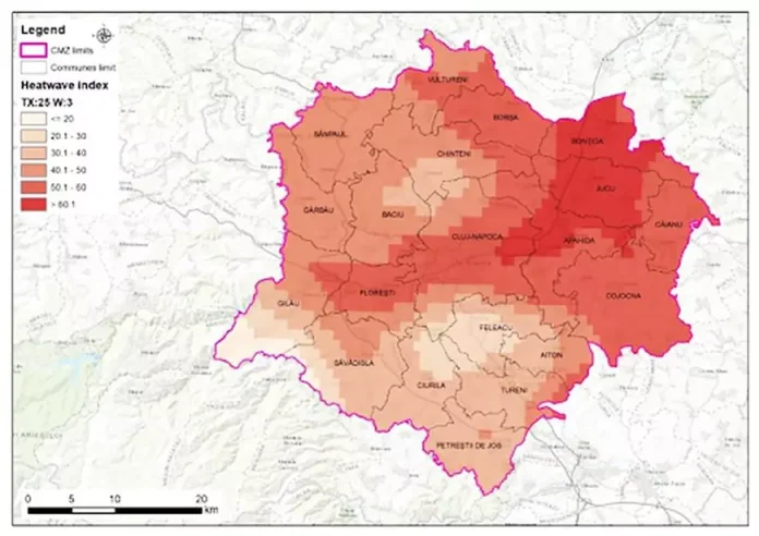 Harta climatică detaliată pe nivel de cartier pentru un oraș din România. Precizie de 2 metri în cazul inundațiilor.