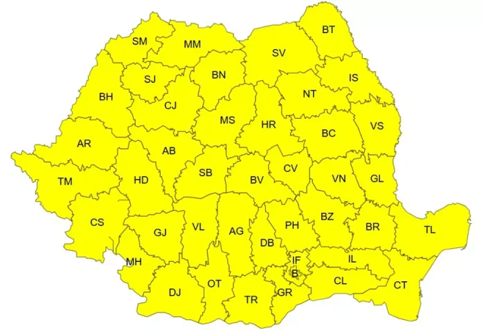 Întreaga națiune sub alertă de furtuni: cod galben pentru vânturi puternice, grindină și precipitații de peste 40 l/mp