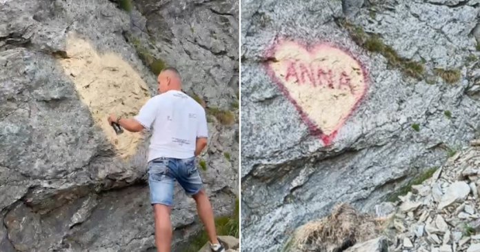 Identitatea individului care a „realizat” o declarație de iubire pe o stâncă de pe Transfăgărășan a fost făcută publică...